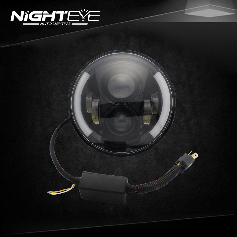 1 Set NIGHTEYE Brand 7inch  60W Hi/Low Beam LED Headlamp with two half-aperture for Harley Jeep